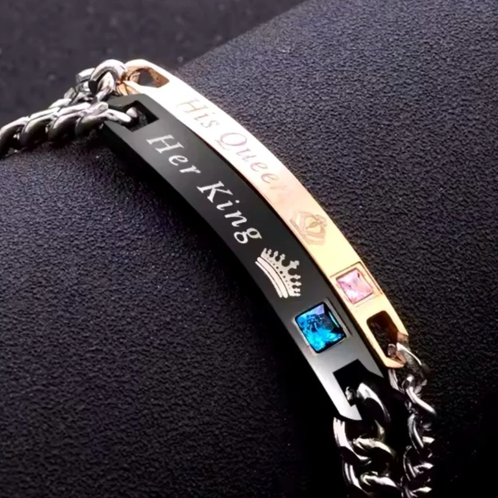 His Queen & Her King Titanium And  Stainless Steel Couples Bracelet Set